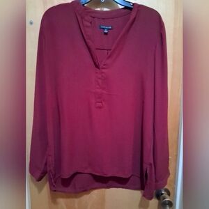 Audrey & Celine Burgendy Long Sleeve Relaxed Blouse